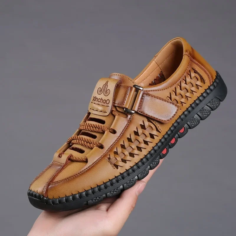 

2024 Hand-stitched Summer New Designer Roman Men's Leather Shoes Wear-resistant Outdoor Walking Sandals Shoes for Men