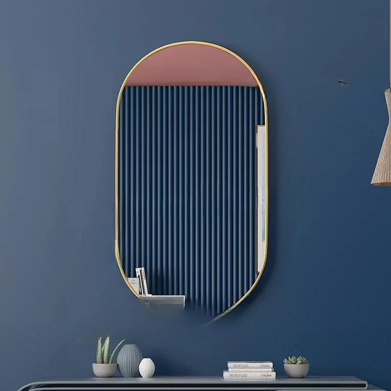 

Metal Shower Decorative Mirrors Makeup Bath Barber Nordic Hanging Mirror Oval Toilet Room Decor