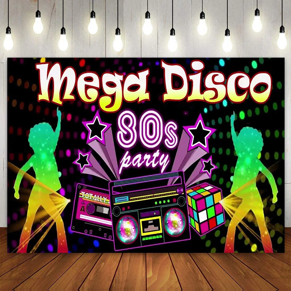 

Back to the 80s Disco Theme Birthday Party Decortaion Banner Backdrop Poster Bar Club Photography Background for Girl Women 80's