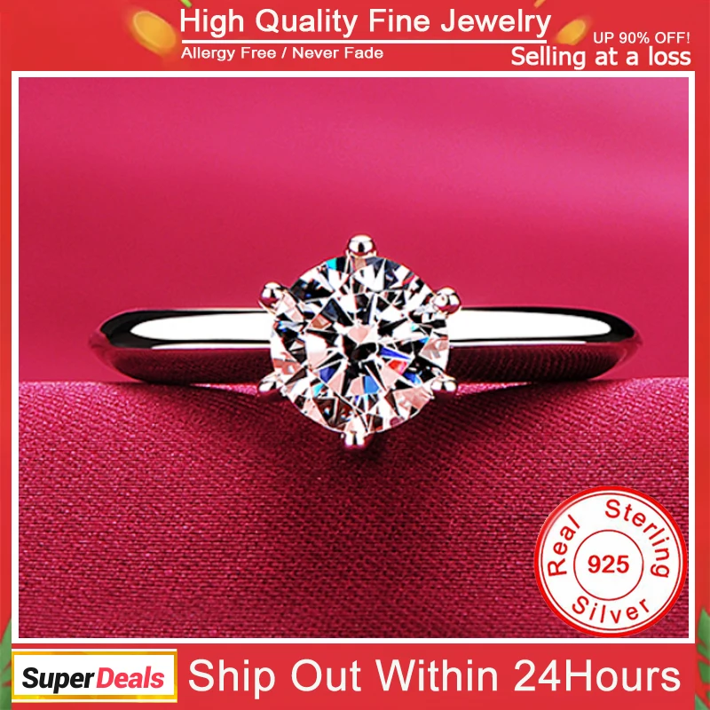 Never Fade White Gold Color Silvery Rings for Women Natural Zirconia Diamant Rings Wedding Band With Credentials Gift Jewelry