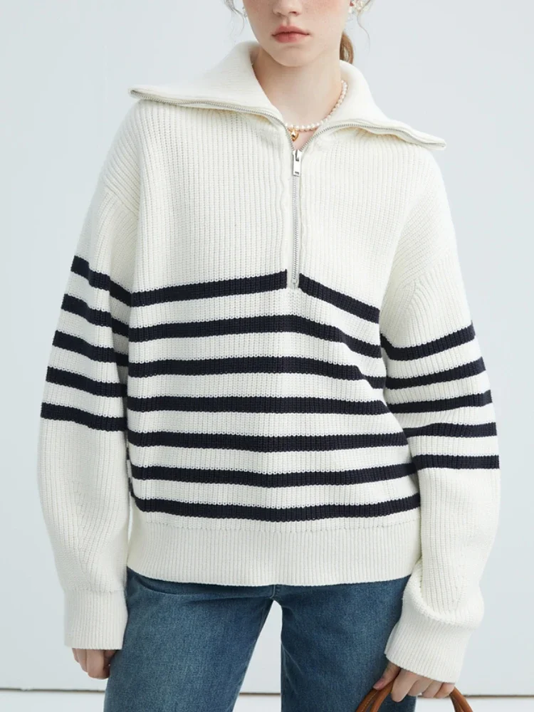 

Корейский модный белый свитер, женский утолщенный женский зимний свитер с лацканами и половиной молнии, базовый универсальный удобный трикотаж, пуловер