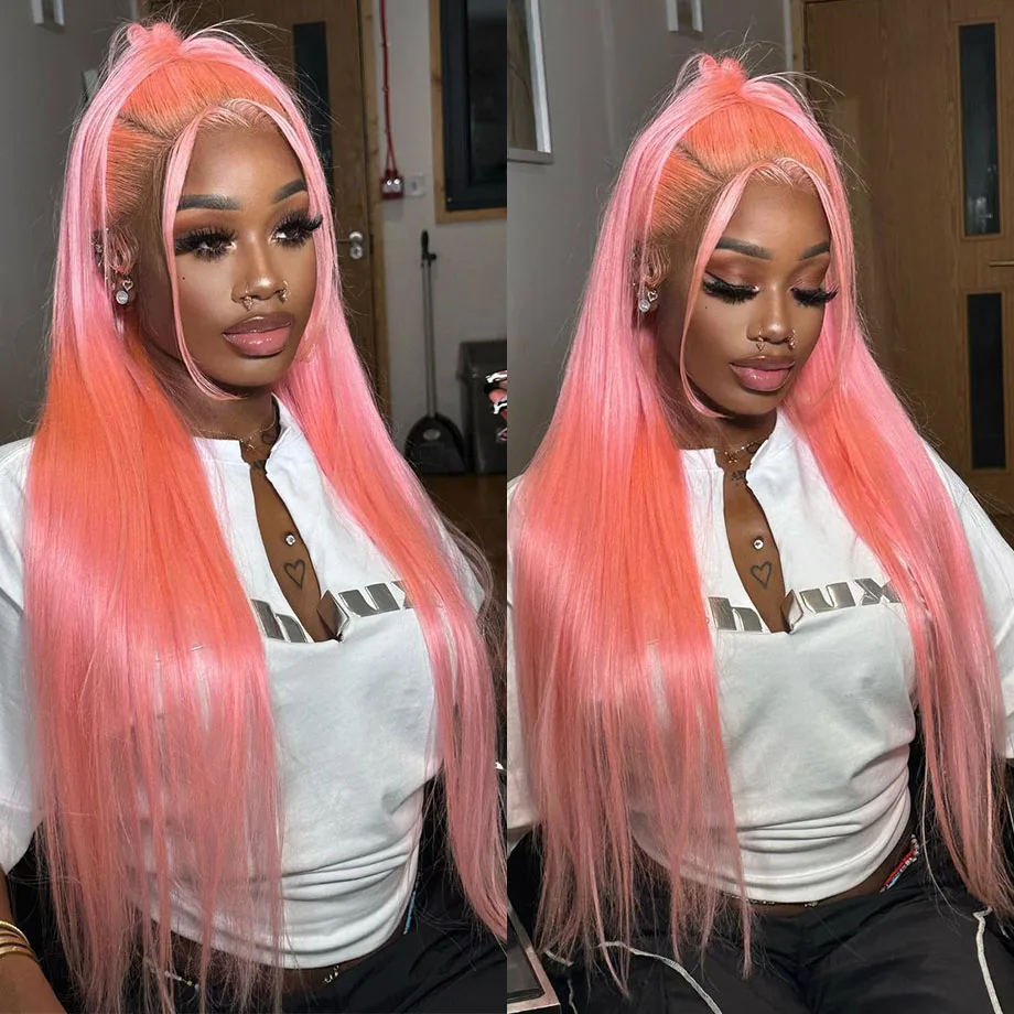 Lijmloze Roze Rechte Kant Frontale Pruik Braizilian 13X6 Roze Haar Pruik Rechte 13X4 Lace Front Human Hair Pruiken Voor Vrouwen