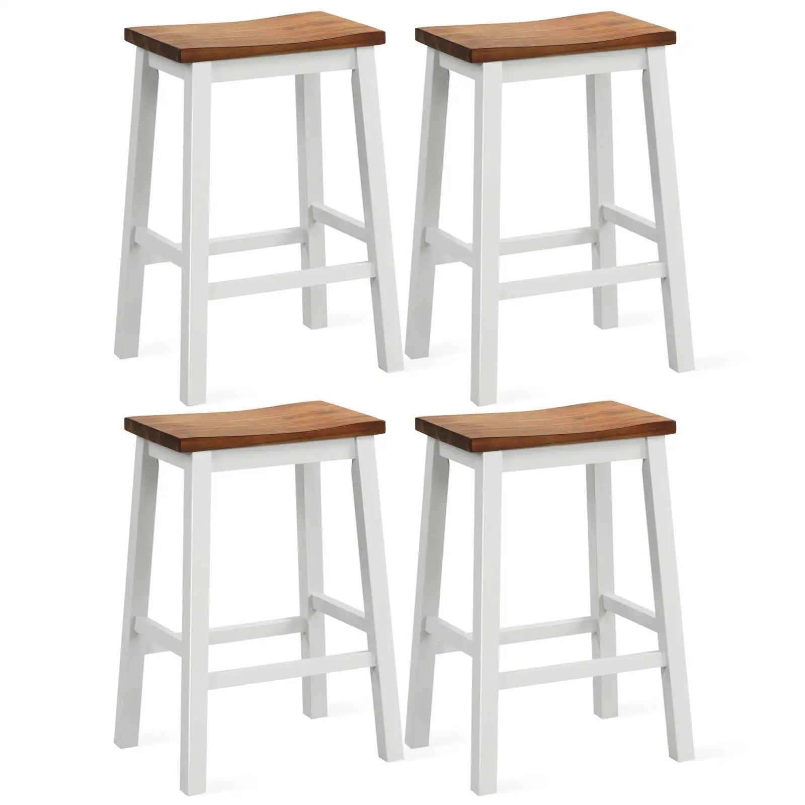 

24.5 Inch Set of 4 Saddle Stools w/ Footrests Industrial Counter Height Stools