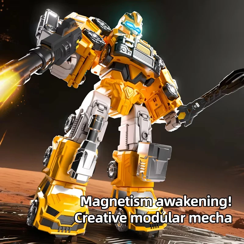 Modelo de quebra-cabeça de robô de carro magnético de brinquedo transformável infantil