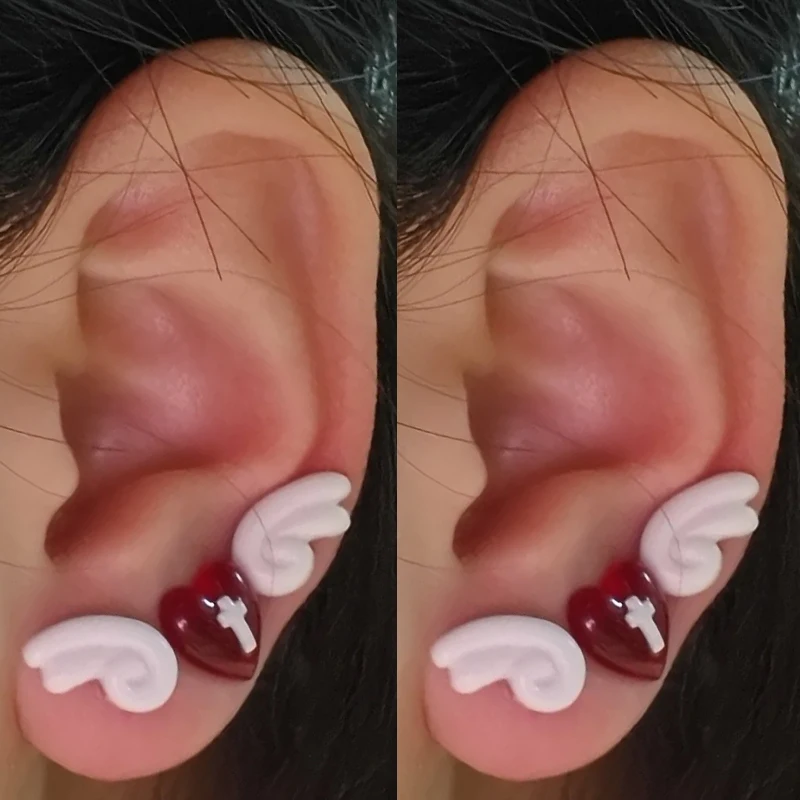 Sweet Cool Dark Angel Wings Earbone Nail Female Acrylic Love Star Earnail Spicy Girl Cross Earaccessory