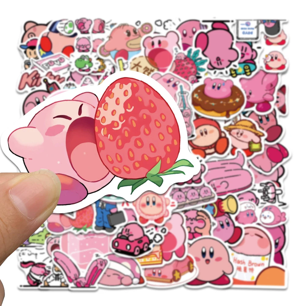 65pcs Game Kirby Cartoon Stickers Kawaii Anime Decals Graffiti Skateboard Scrapbooking Fridge Cute Kid Toy Sticker Gift