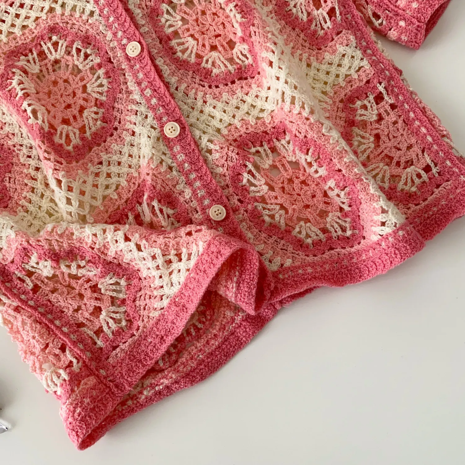 Short Sleeve Button Up Crochet Top Boho Chic Open Knitted Floral Lace Blouse Shirt for Women Summer Beach Cover-up Resort Wear
