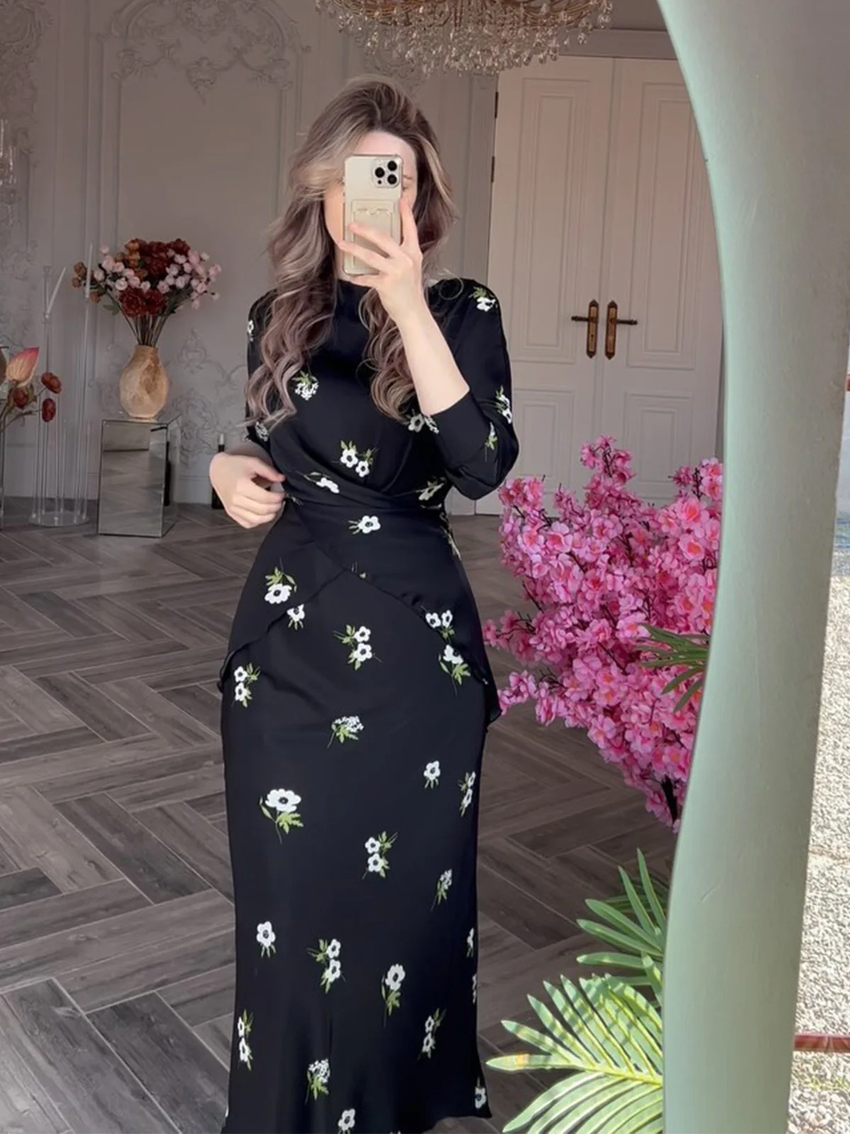 Moroccan Kaftan for Women Dresses Party Jalabiya Flower Print Vestidos Ramadan Eid Long Robe Dubai Islam Arab Muslim Abayas