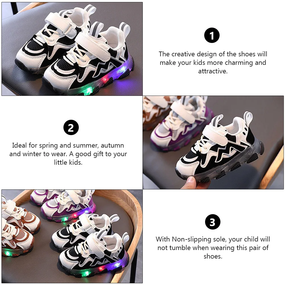 

1Pair Illuminated Sneakers Black Cool Running Shoes High Visibility Breathable Fabric Non-Slip Fitness Footwear All Year