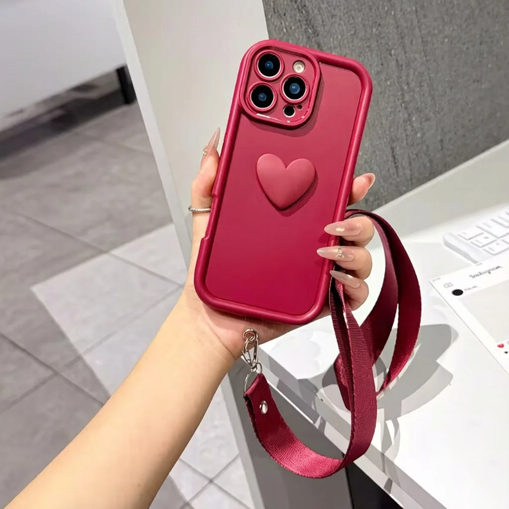 F6 Pro 3D Love Heart Crossbody Lanyard Phone Case For Xiaomi Poco C85 C75 C65 C55 C61 C51 C50 C40 C71 F7 F3 F8 Ultra Pro Cover