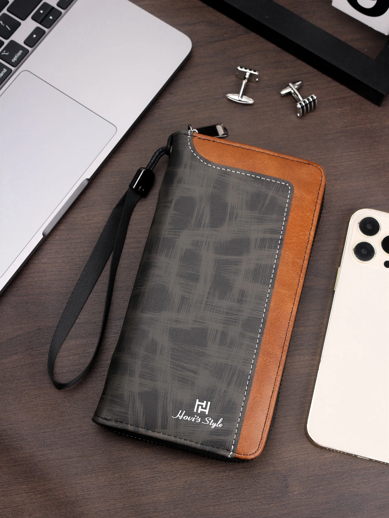 

Stylish Minimalist Business Men's Wallet - Double Zipper Large Capacity Clutch with Multiple Card Slots - Portable Wristlet Bag