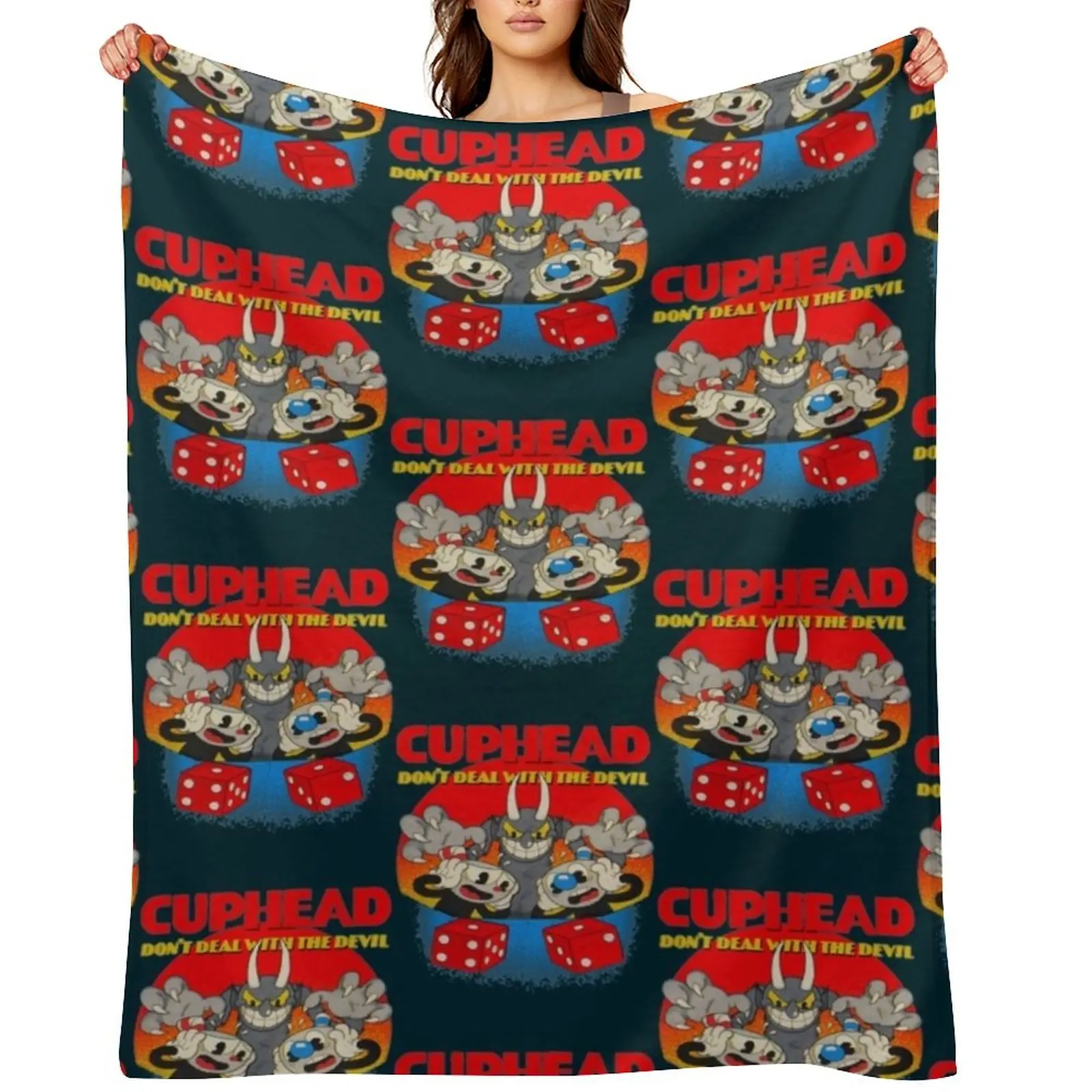 

Cuphead Mugman Dont Deal With The Devil Throw Blanket Flannel Fabric Quilt Furry Shaggy Blankets