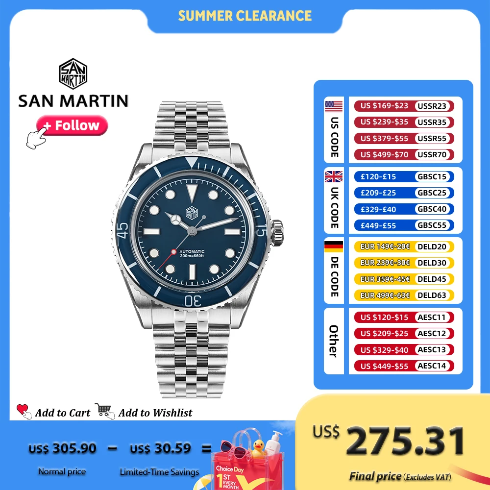 San Martin – montre de plongée pour hommes, 40mm, NH35, mouvement automatique, mécanique, cristal saphir, entièrement lumineux, étanche 20bar