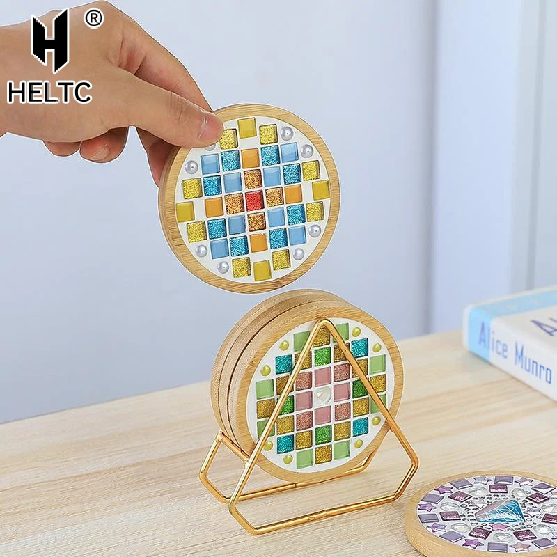 Square Round DIY Mosaic Cup Mat Mosaic Glass Handicraft Handmade Coaster Handmake Accessories Bamboo Pad Early Education