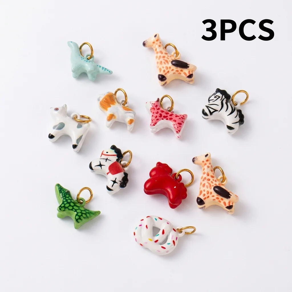 3 Stück einfache und beliebte neue Tier-Serie Anhänger mit Pony, Löwe, Hund, Giraffe zum Selbermachen für Schmuck. – Detail 2