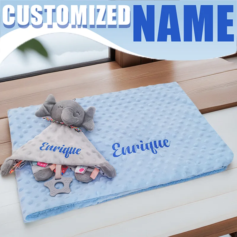 

Custom with Name Blanket Set Newborn Stroller Sleeping Dolls Embroidery Name Blanket for Birth Baby Shower Gift