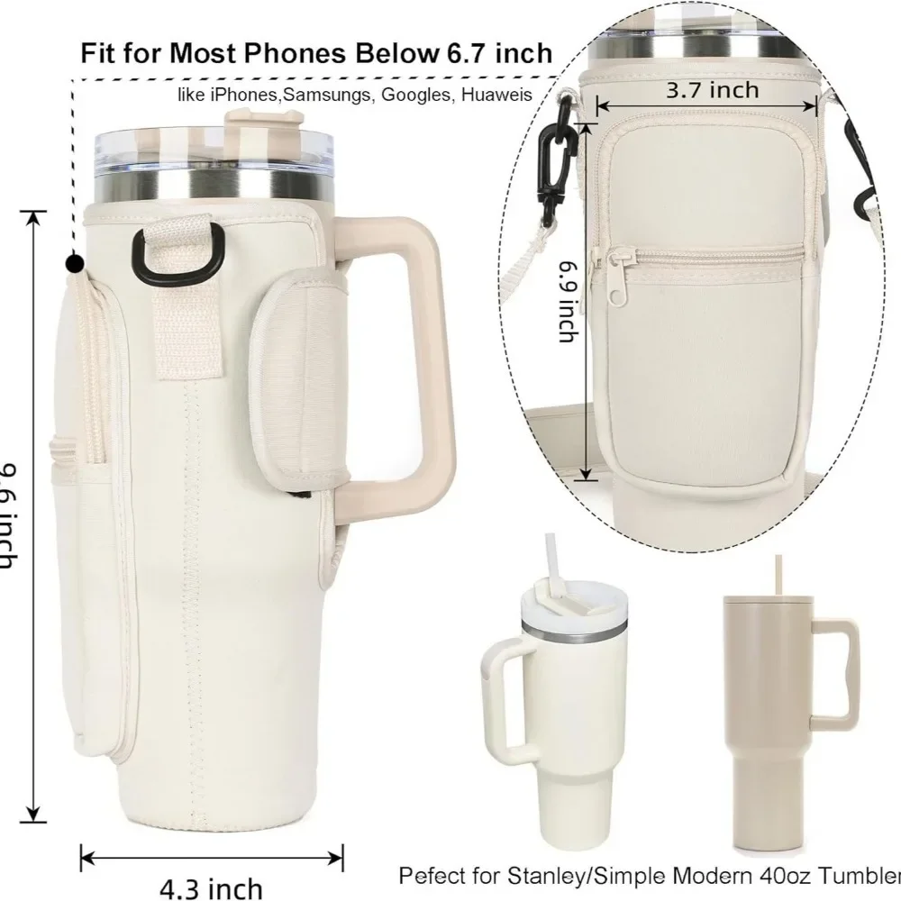 스탠리 퀀처 컵 슬리브 네오프렌 물병 캐리어 백, 조절 가능한 어깨 스트랩, 물병 거치대 파우치, 40oz