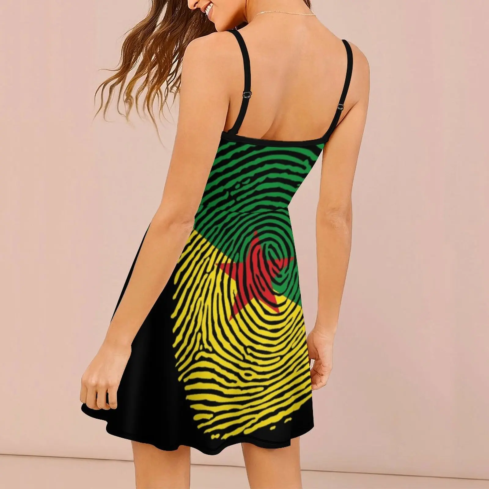 French Guiana Fingerprint Flag Women's Sling Dress Funny Sarcastic The Dress Unique Exotic  Woman's Dress  Clubs