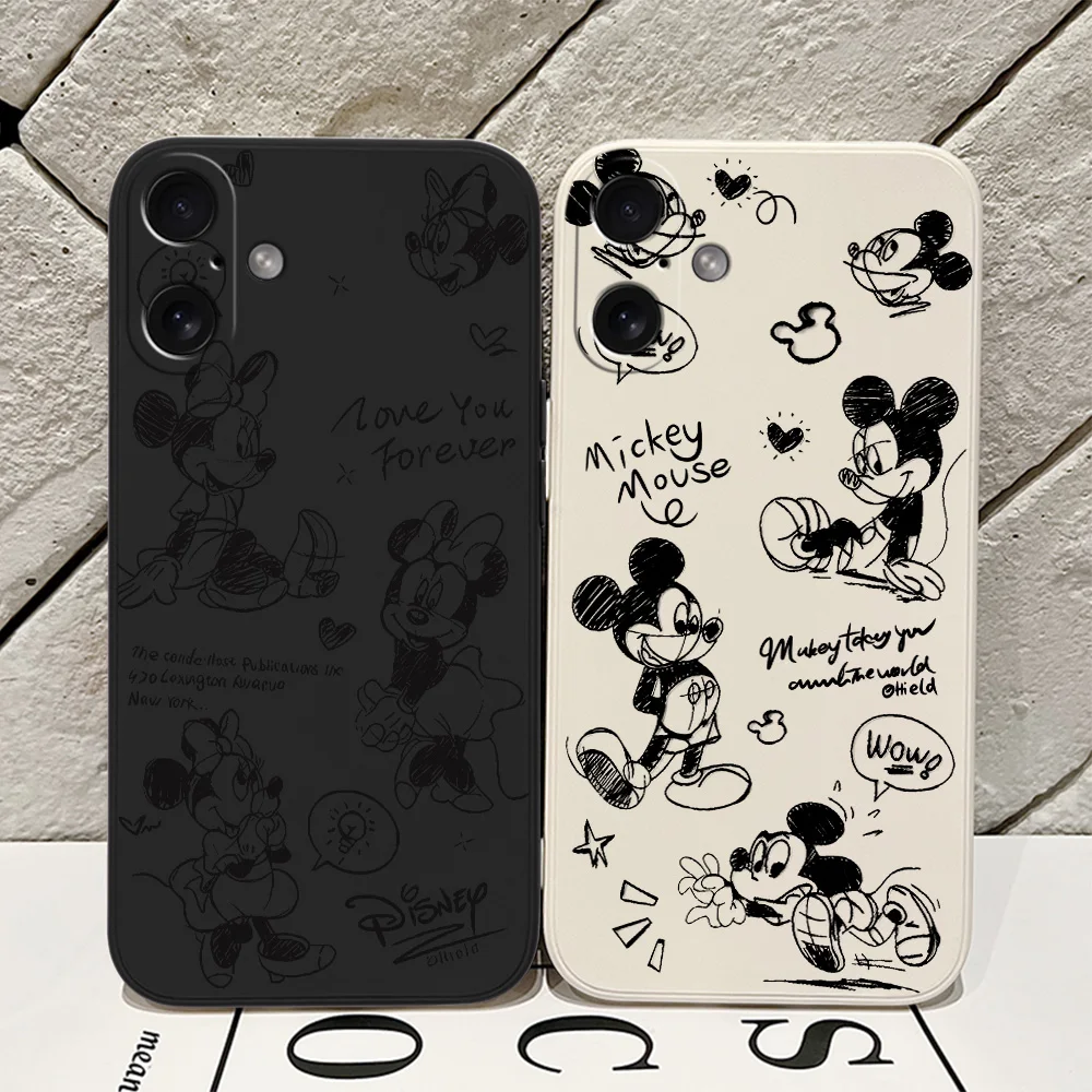 Black Fashion Mickey Minnie Phone Case For Oppo Reno10 Reno8 Reno7 Reno6 Reno5 Reno2 Z T F Pro Plus 4G 5G Silicone Back Cover