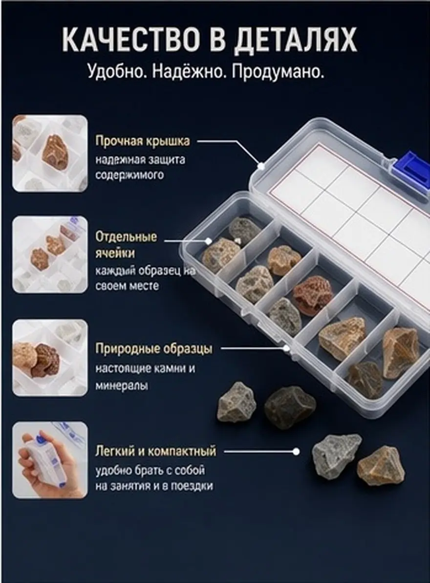 1Set Rock and Mineral Specimen Set for Geology Education Kids Science Kit Classroom Learning Home Exploration Portable Box