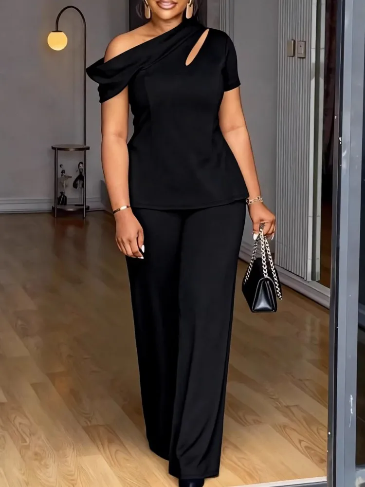 

2 Piece Women Sets 2026 New Arrival Plus Size Spring Summer Matching Sets Black Two Pieces Sets Top Pants Suits Outfits Clothing