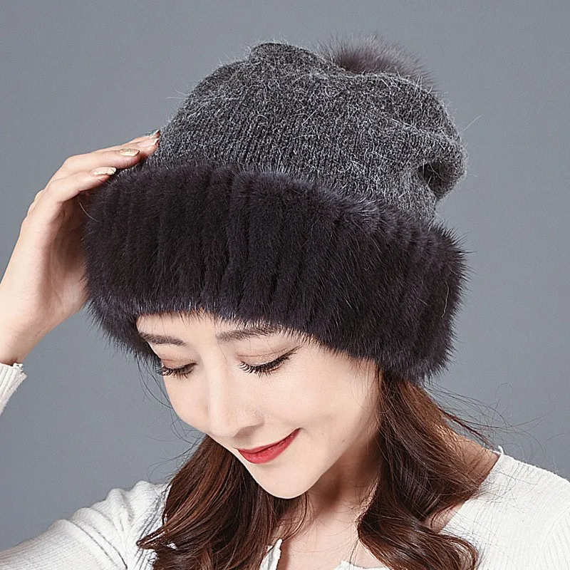 

Шерстяная пряжа, смешанная меховая шапка, женская милая шариковая защита ушей, теплая для взрослых