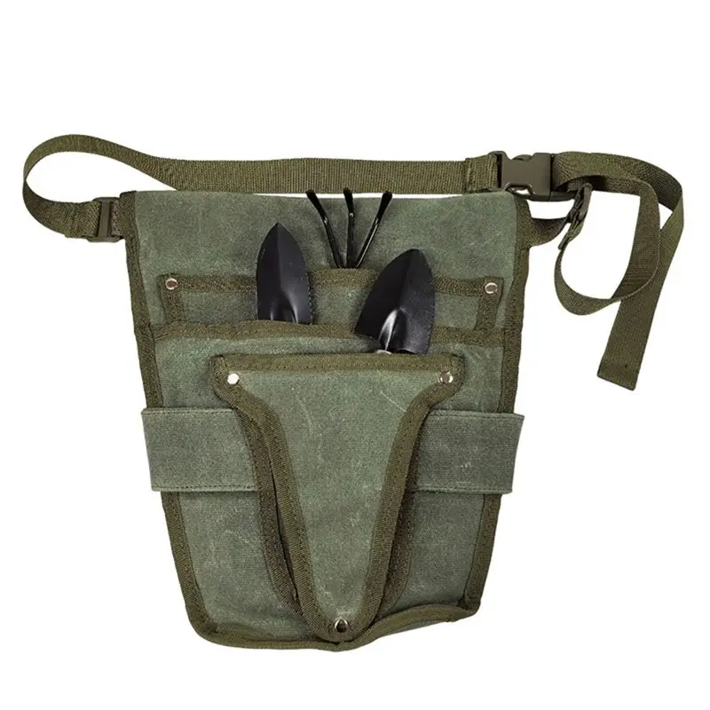 ABFU-Multi-Pockets Canvas Tool Bag With Belt Tool Pouch Gardener Electrician Organizer For Garden Tools