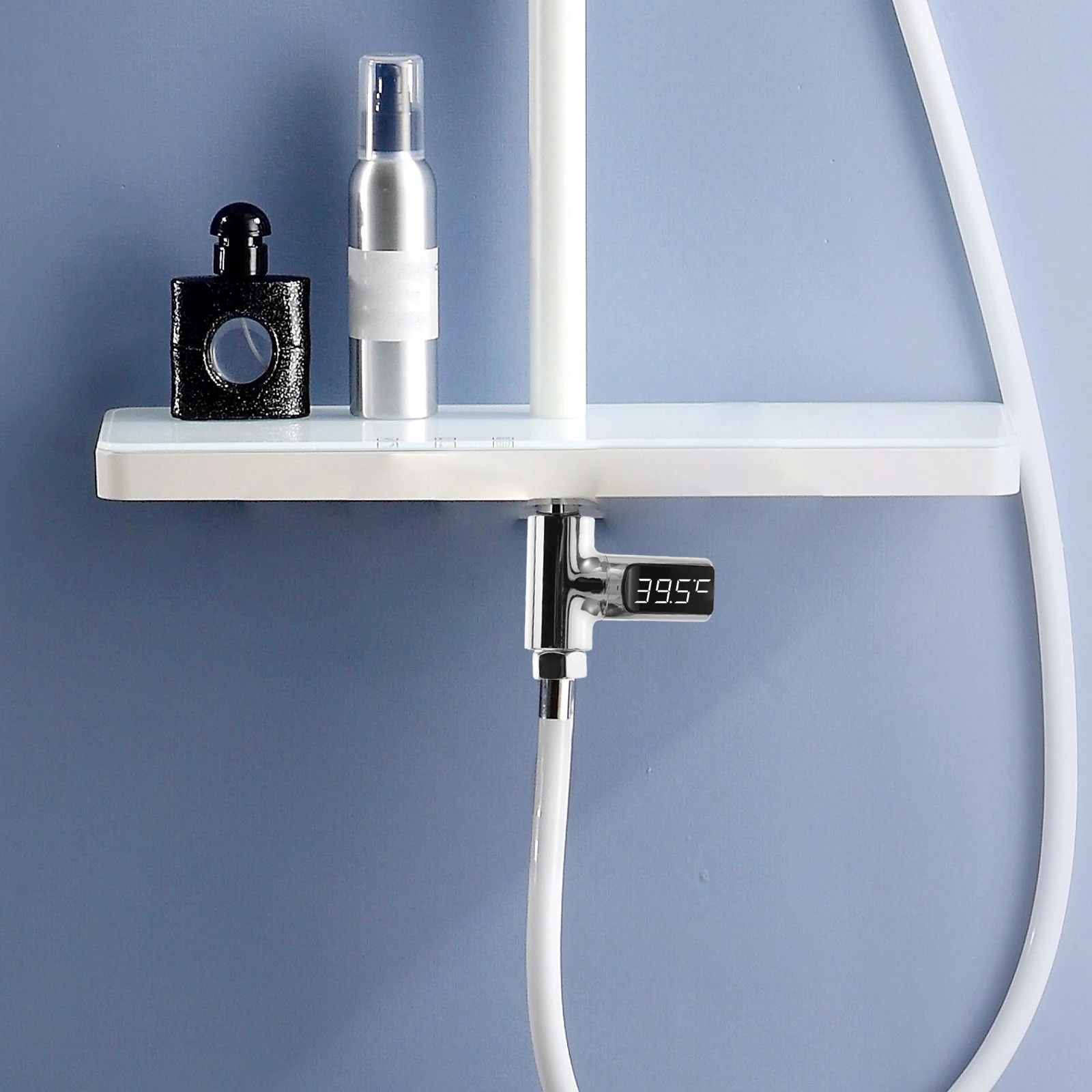 

Светодиодный цифровой термометр для душа, серебристый, бесплатный монитор температуры воды в реальном времени, вращающийся на 360 градусов экран