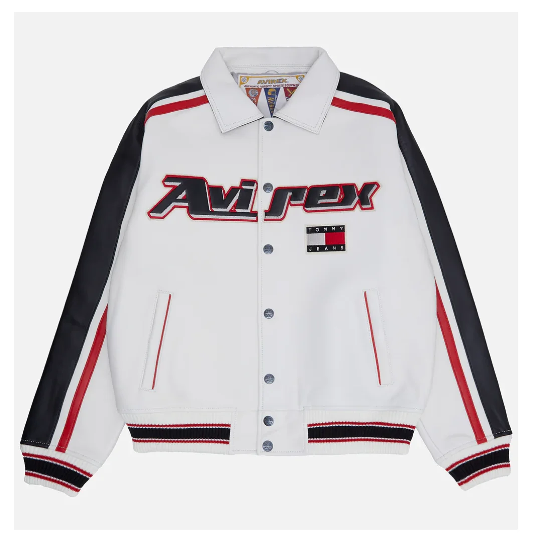 AVIERX-Chaqueta de piel de oveja con logotipo de bloqueo de color, abrigo cálido de invierno, dos modelos de colaboración de marca legendaria,