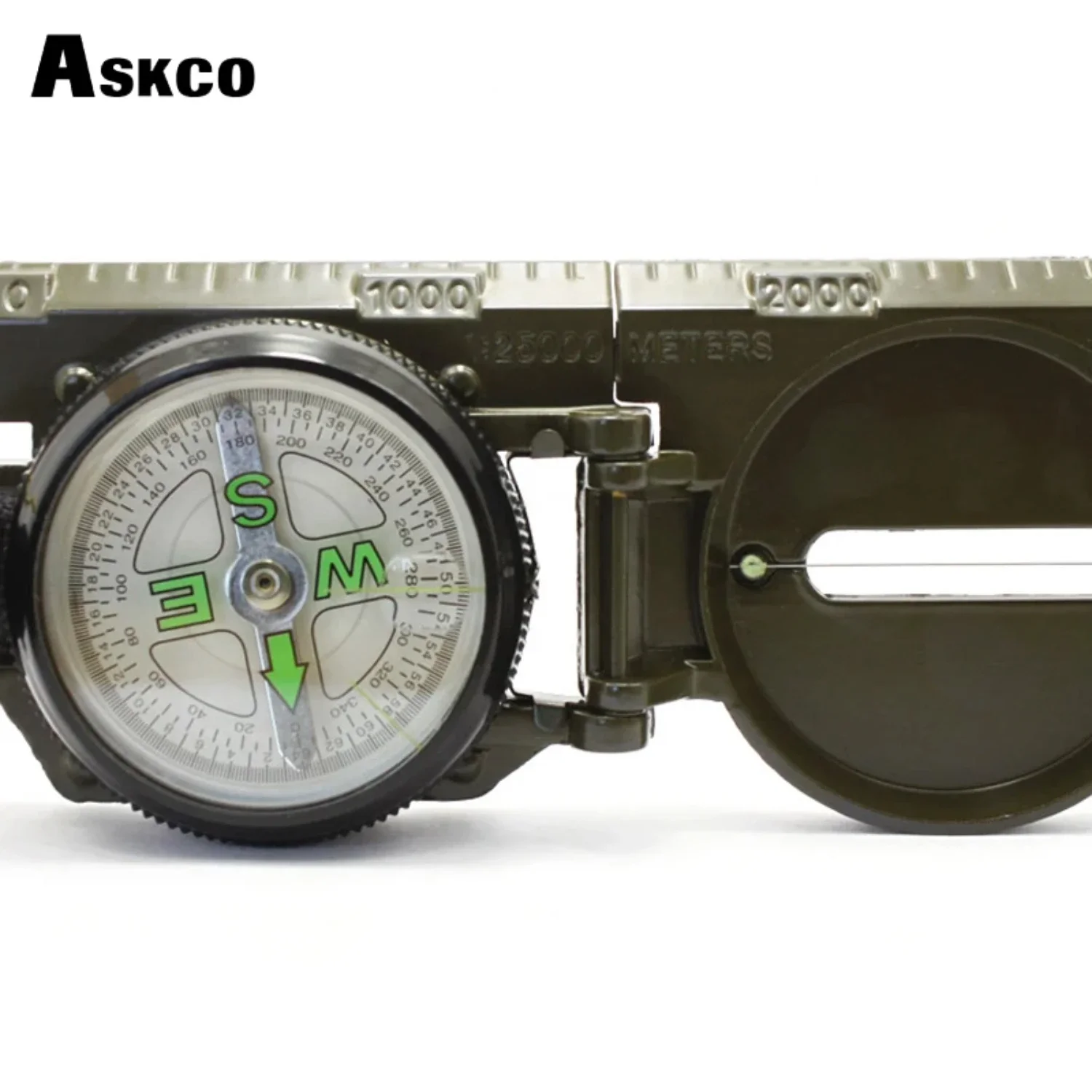 Highly Accurate Portable Military Grade Green Lensatic Compass - Durable Aluminum Alloy Build for Reliable Navigation in Any Sit