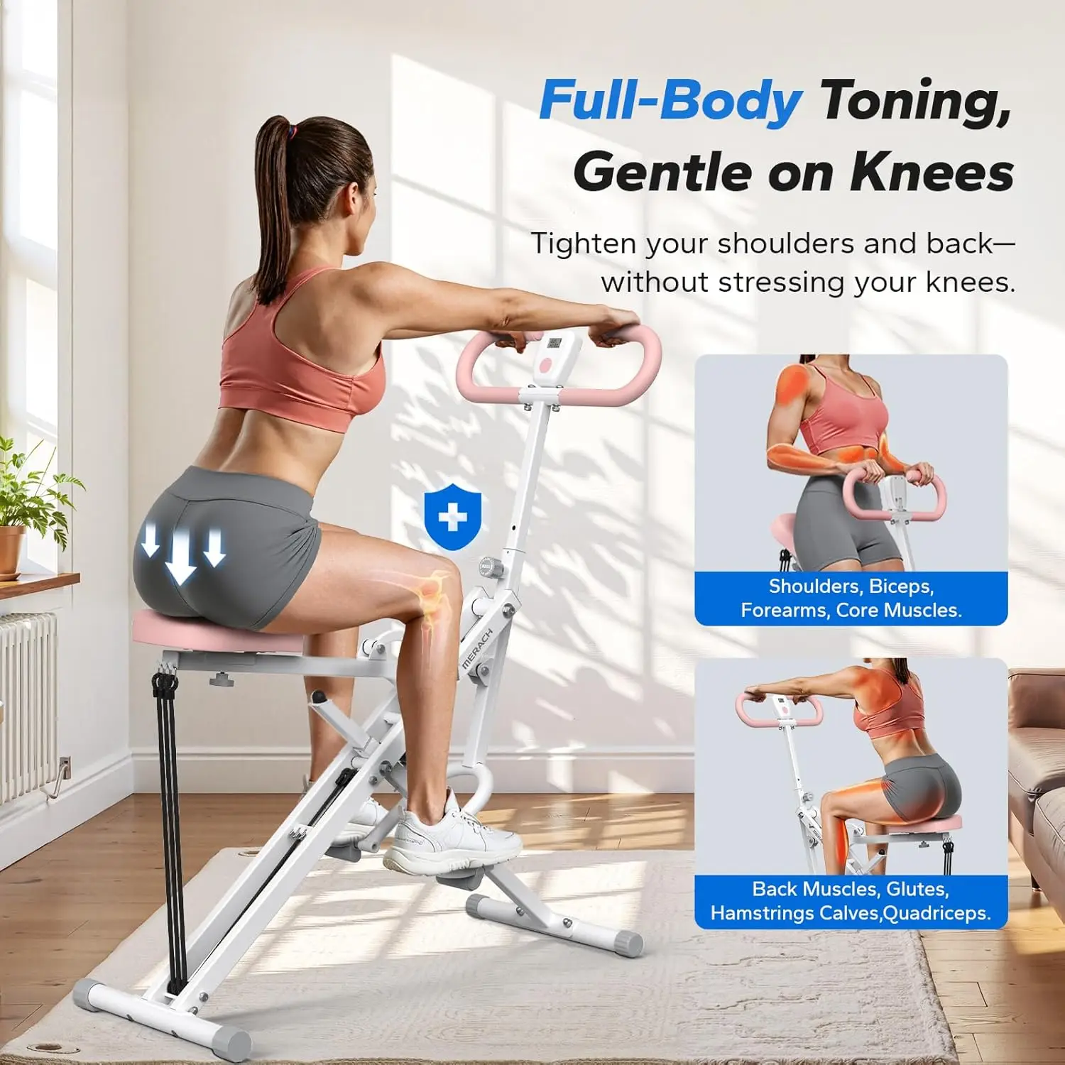 เครื่องสควอท, R07 เครื่องสควอทและพายเรือ 2 in 1, ติดตั้งง่ายและพับเก็บได้, อุปกรณ์ออกกำลังกาย, เครื่องบริหารกล้ามเนื้อสะโพก, ขายดี