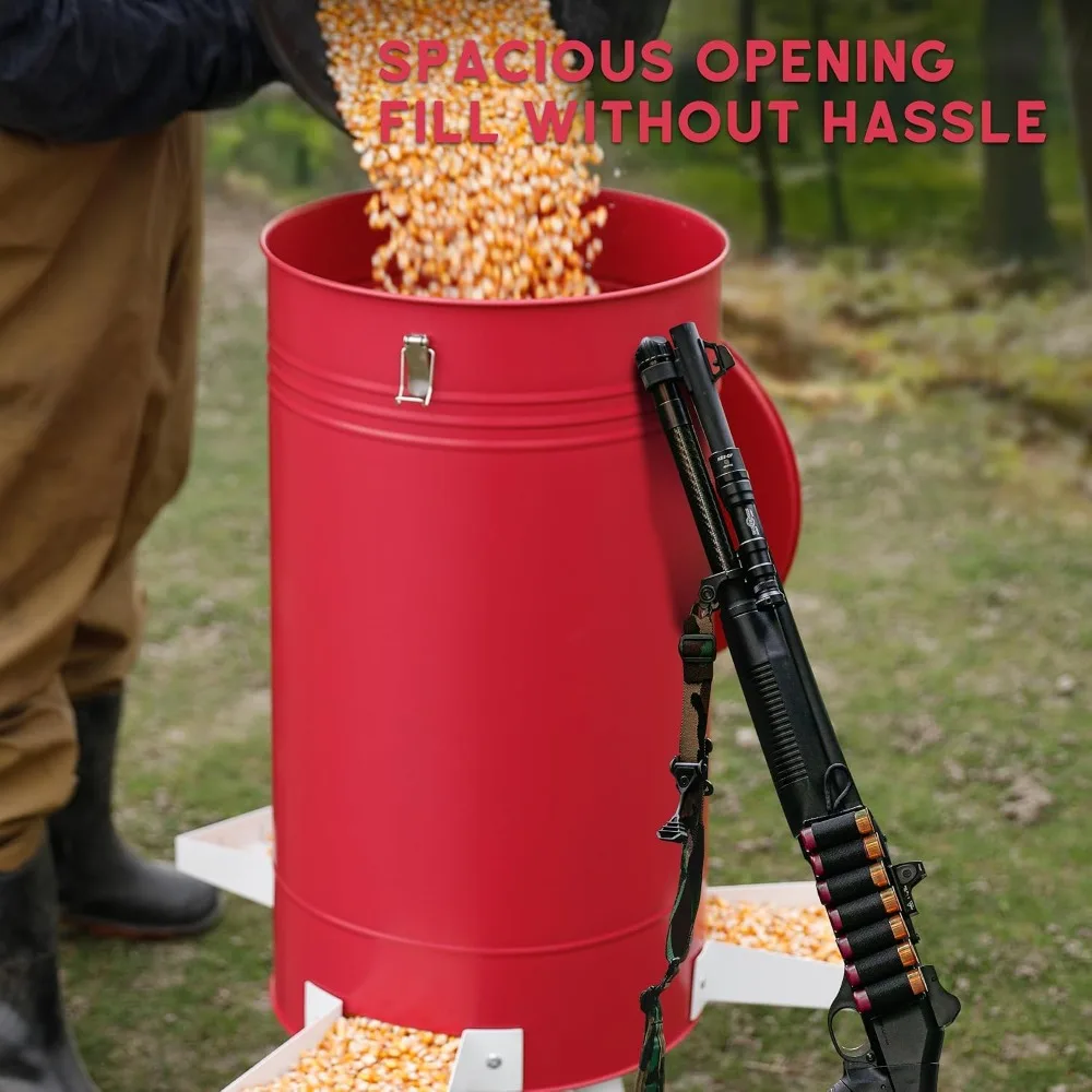 50-75 LB Large Metal Hunting Game Feeder, Heavy Duty Free Standing Deer Feeder, Portable Gravity Automatic Dispenser, Weather-Proof view 3