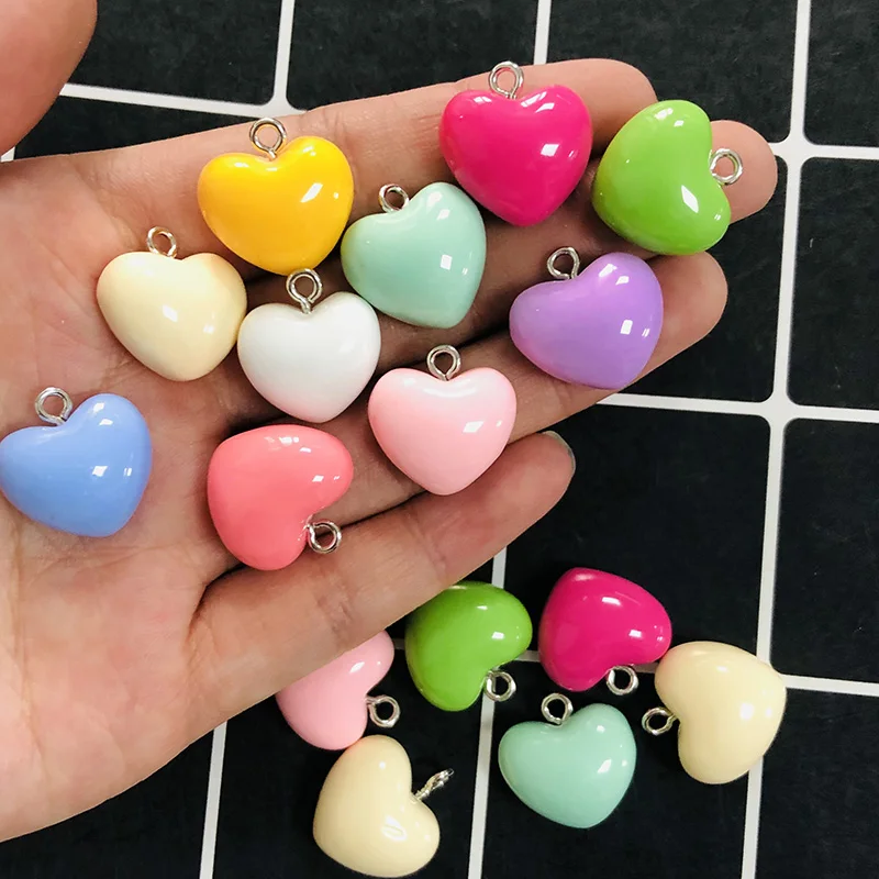 20pcs Mixed Plump Hearts Love Resin Charms Sweet Cute Colorful Hearts Earring Bracelet Pendant Decor Diy Korean Jewelry Make