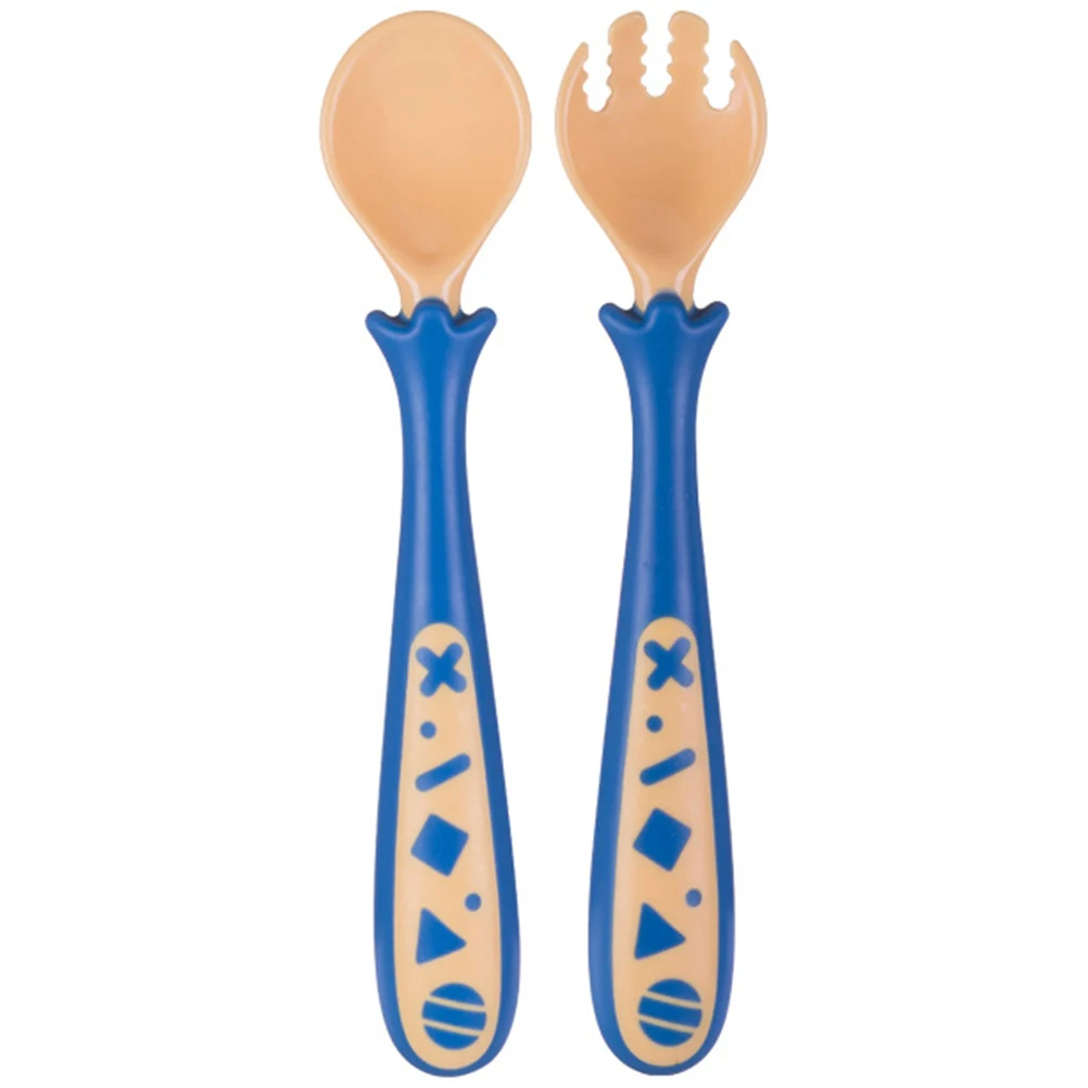 

Baby Feeding Fork Set Blue TPE Baby Tableware With Case Material Bendable Toddler Training Tableware Infant Utensils