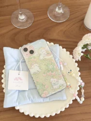 INS Super Cute Cartoon Sheep Beautiful Flowers Floral Strawberry Case for iPhone 15 14 13 Pro Max 12 Pro Plus Cover