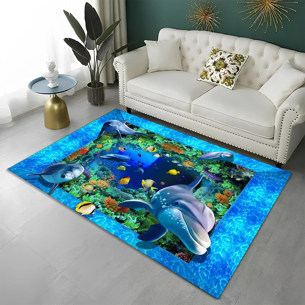 3D Seabed Illusion Underwater World Carpet Rug for Home Living Room Bedroom Sofa Doormat Decor,kids Area Rug Non-slip Floor Mat