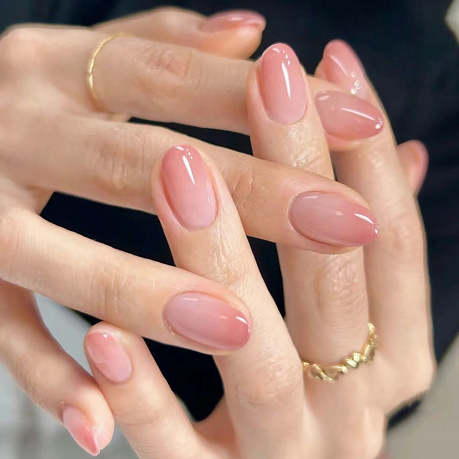 Encantos simples unhas falsas gradiente rosa cabeça redonda imprensa em unhas mulheres meninas diy manicure em casa estilo coreano unhas falsas