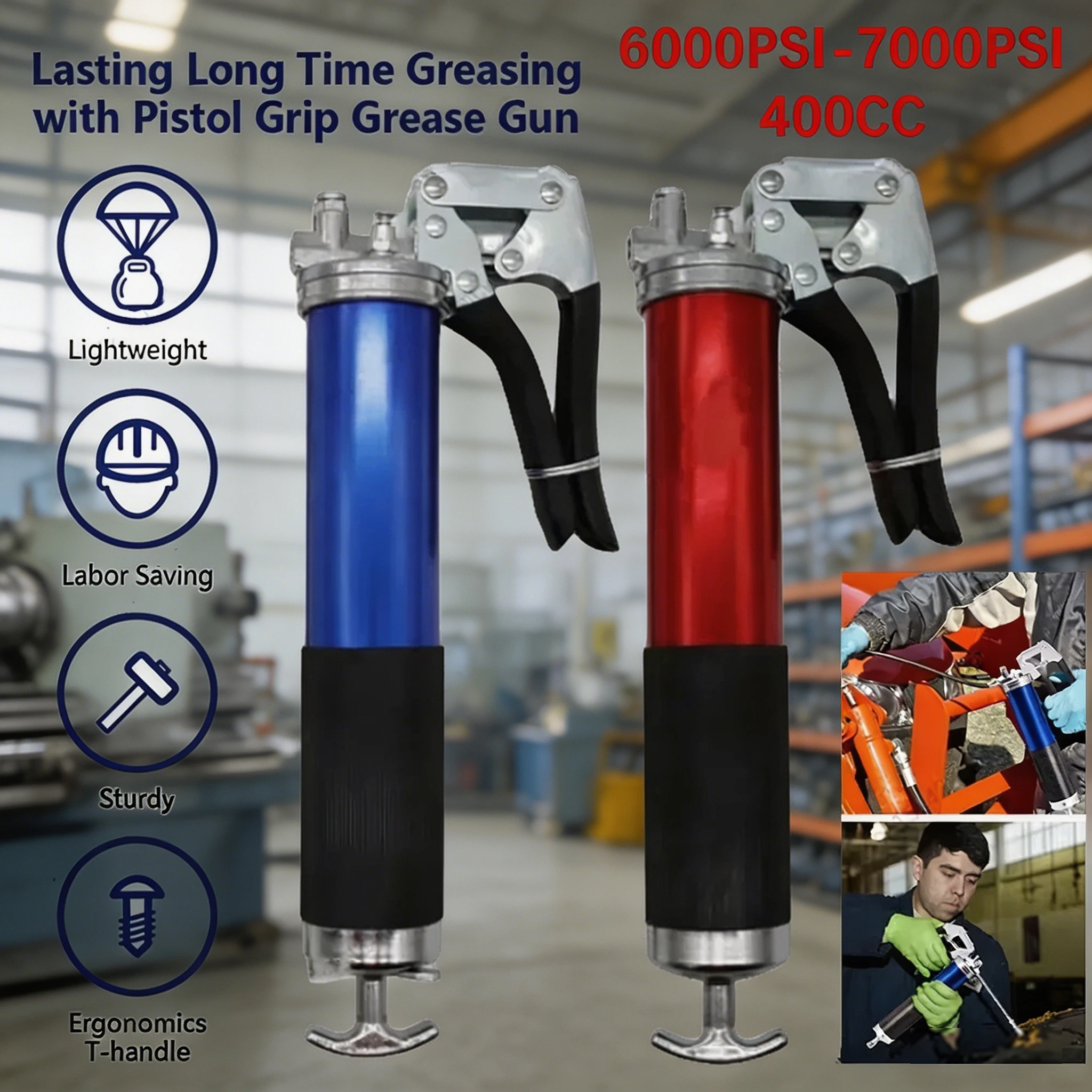 

Набор для смазки высокого давления 000PSI, 400 куб. см, ручной пистолетный шприц с соединительной головкой для автомобильного и промышленного обслуживания