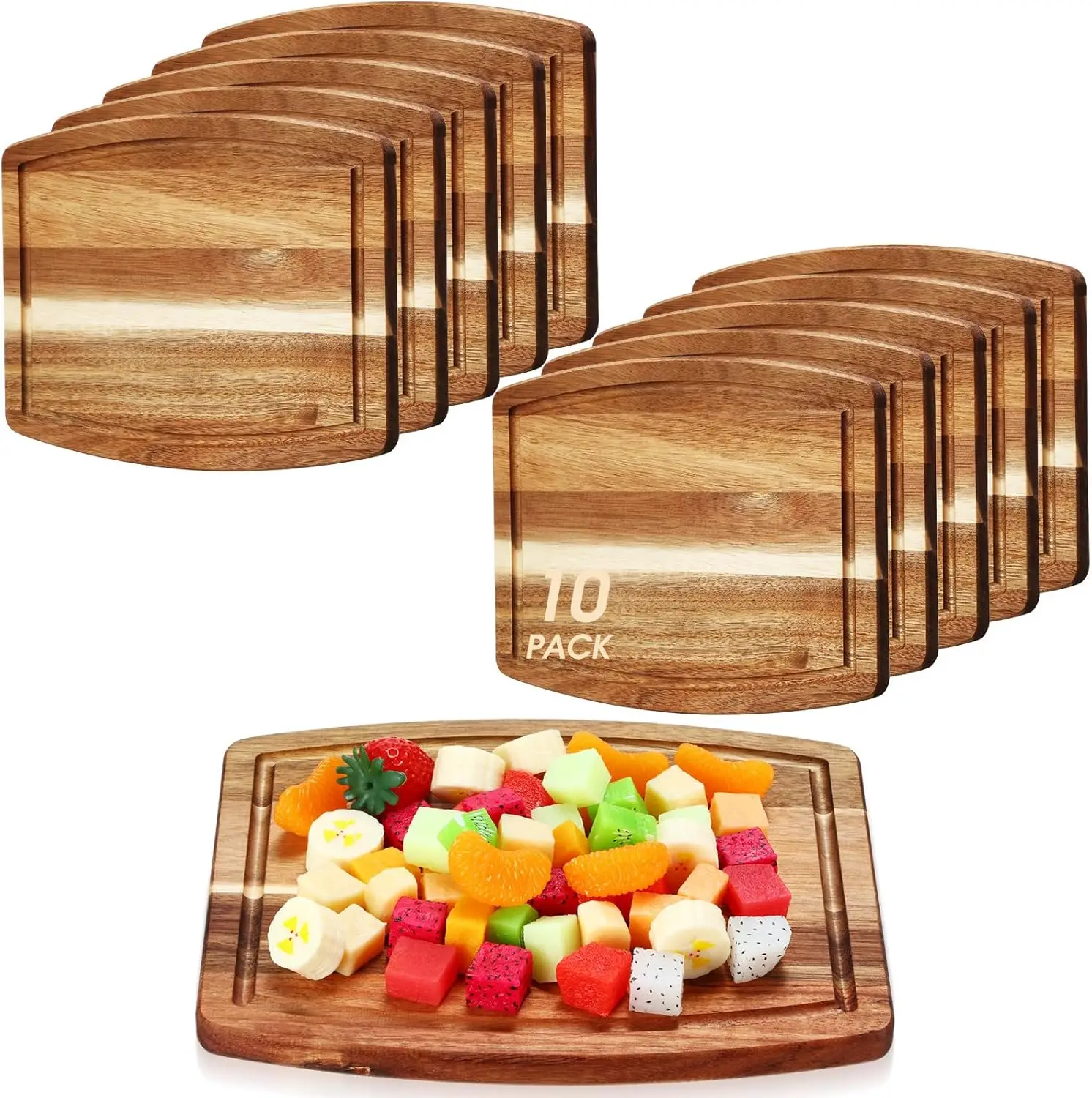 

10 Pcs Acacia Wood Cutting Boards Bulk for Laser Engraving Wooden Dinner Plates with Groove Chopping Charcuterie Board C