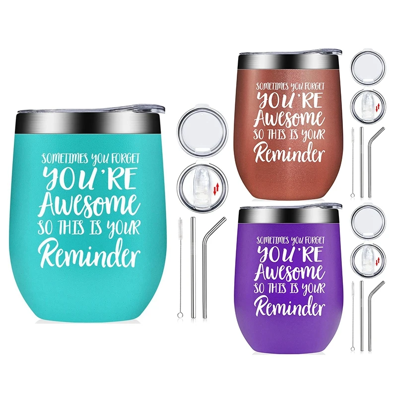 Promotion! 12 Oz Stainless Steel Wine Tumbler Set, Retirement Gifts For Women, Best Friend Gift For Women, You're Awesome