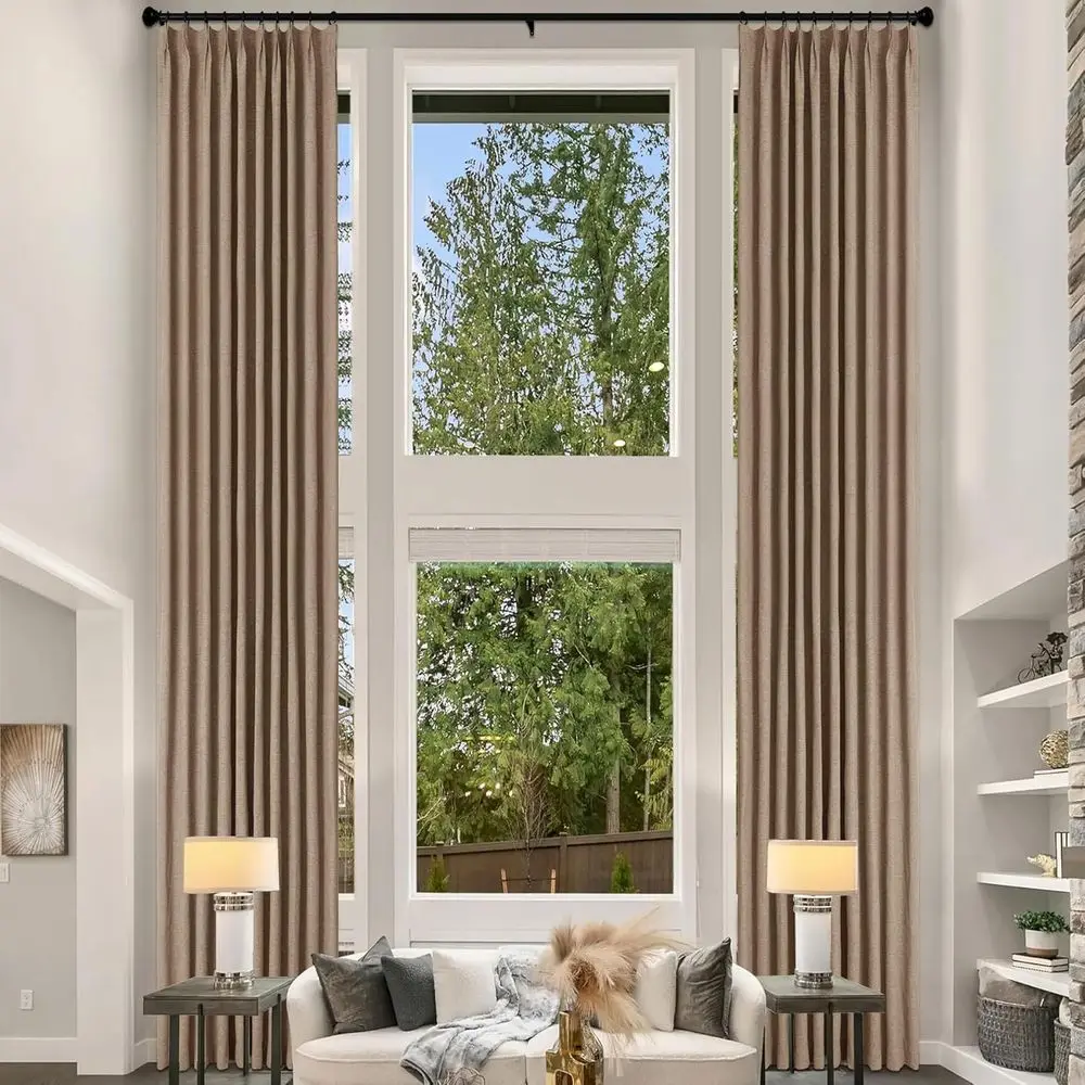 

Extra Long Linen Blackout Curtains 120 Length, 100% Blackout, Custom-Made for Tall Windows, 100 W x 120 L, Taupe