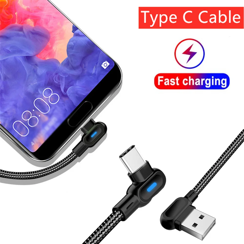 90 Degree Type C Cable  Fast Charging for MacBook iPad 1M Fast Charging Cable For Xiaomi Huawei Android Mobile Phone Cable