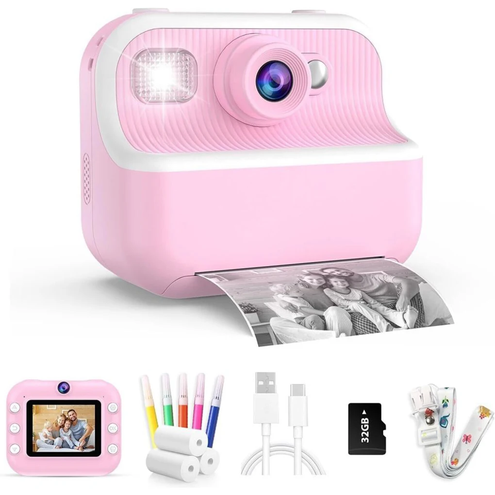 

Kids Camera Instant Print Camera 2.0 Inch Screen Kids Instant Cameras with 32G Memory Card Christmas Birthday Gifts for Boy Girl