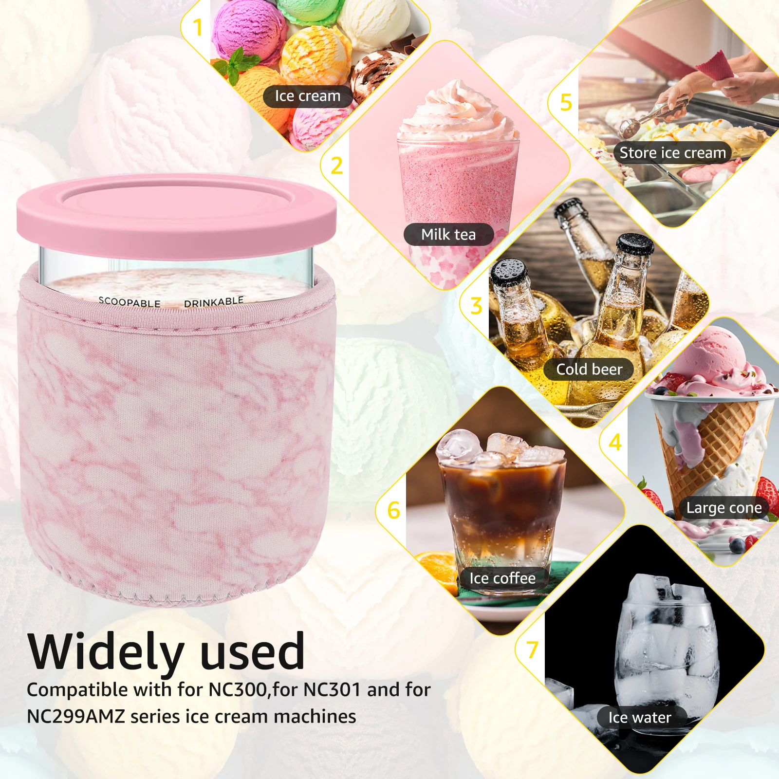 4 Pack Ice Cream Sleeve Reusable Insulated Ice Cream Sleeve Compatible with NC300 NC301 NC299AMZ Series Ice Cream Maker