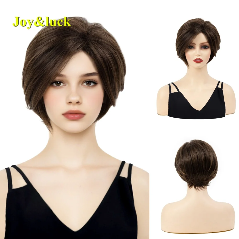 

Synthetic short brown wig for women thin to look younger suitable for daily wear or attending parties