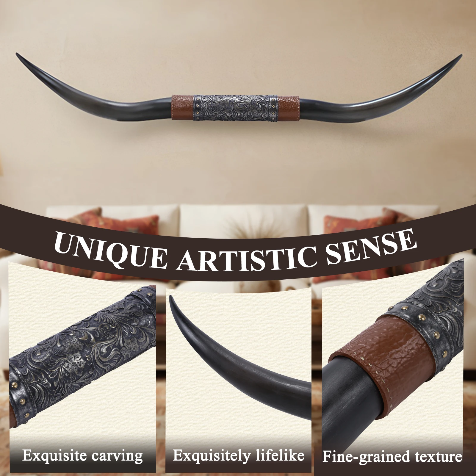 

Настенный декор в этническом стиле из рога животного, 70,8 дюйма (180 см), с отверстием для подвешивания, многофункциональный, для гостиной, прихожей, офиса