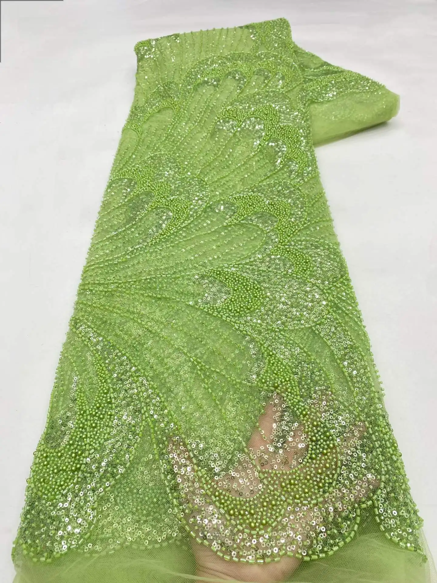 

Африканское высококачественное кружевное полотно с бисером, французская нигерийская ткань с пайетками для свадебных и праздничных платьев