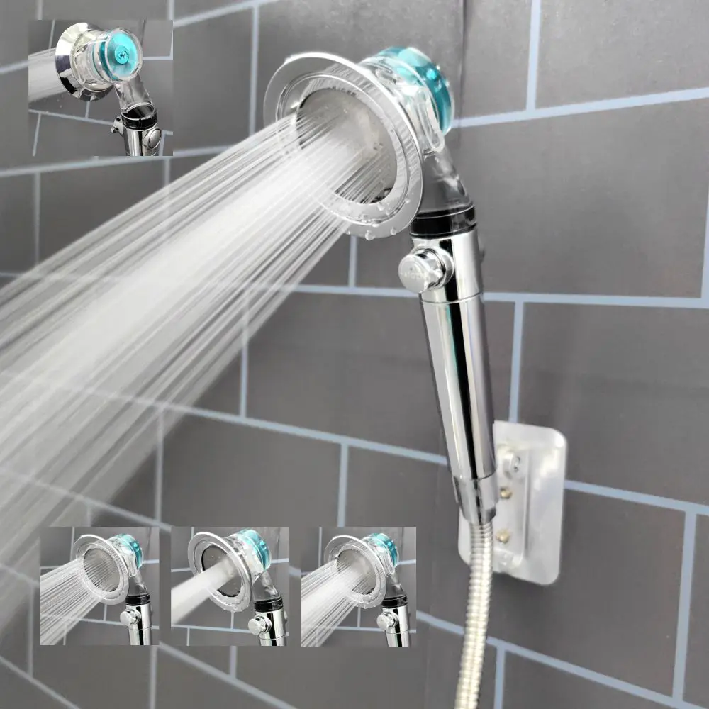 3 Modes Filters Shower Head Water Saving Large Flow Turbofan Hydraulic Injection High Pressure Sprayer Bathroom Accessories Set