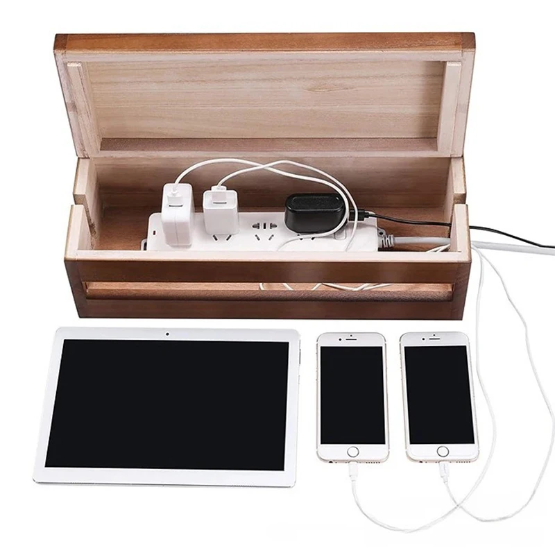 

Socket Case Vintage Solid Wood Wiring Box Cable Manager Hub Storage Coffee Paulownia Main Body Home Storage Wooden Storage Box