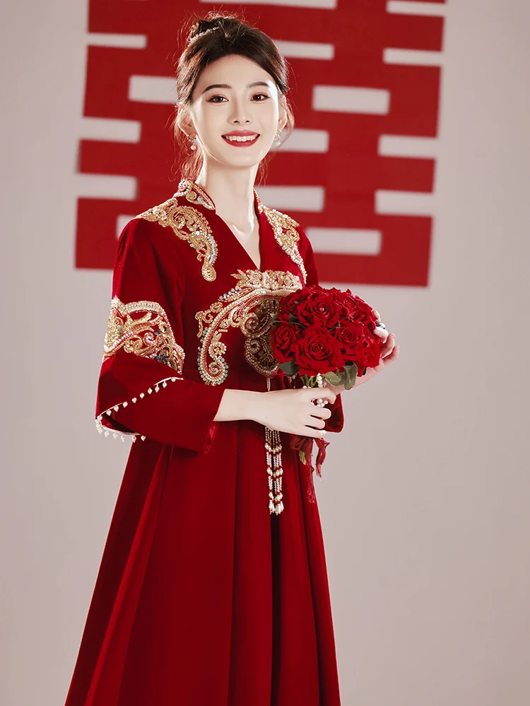 

Yourqipao Chinese Traditional Wedding Toasting Clothes for Pregnant Women Plus Size Maternity Qipao